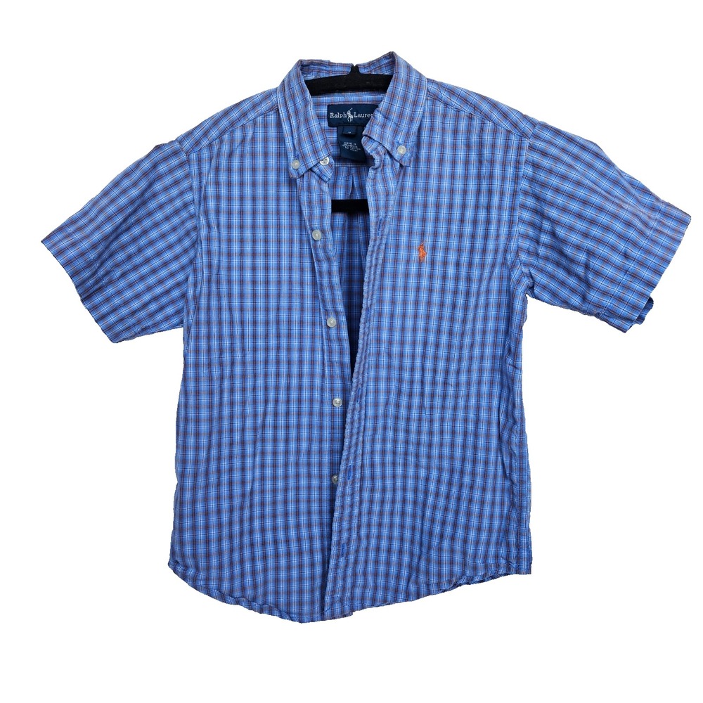 Ralph Lauren Plaid Button Down Shirt 100% Cotton Blue Size 7
